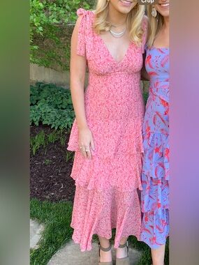 Wayf Pink Floral Tie-Shoulder Tiered Maxi Dress